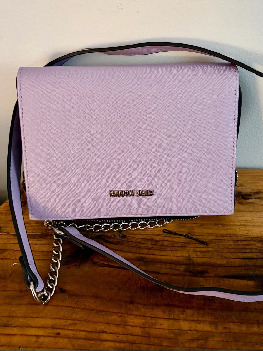 Steve Madden Lavender Crossbody Wallet Bag with Chain Accent
